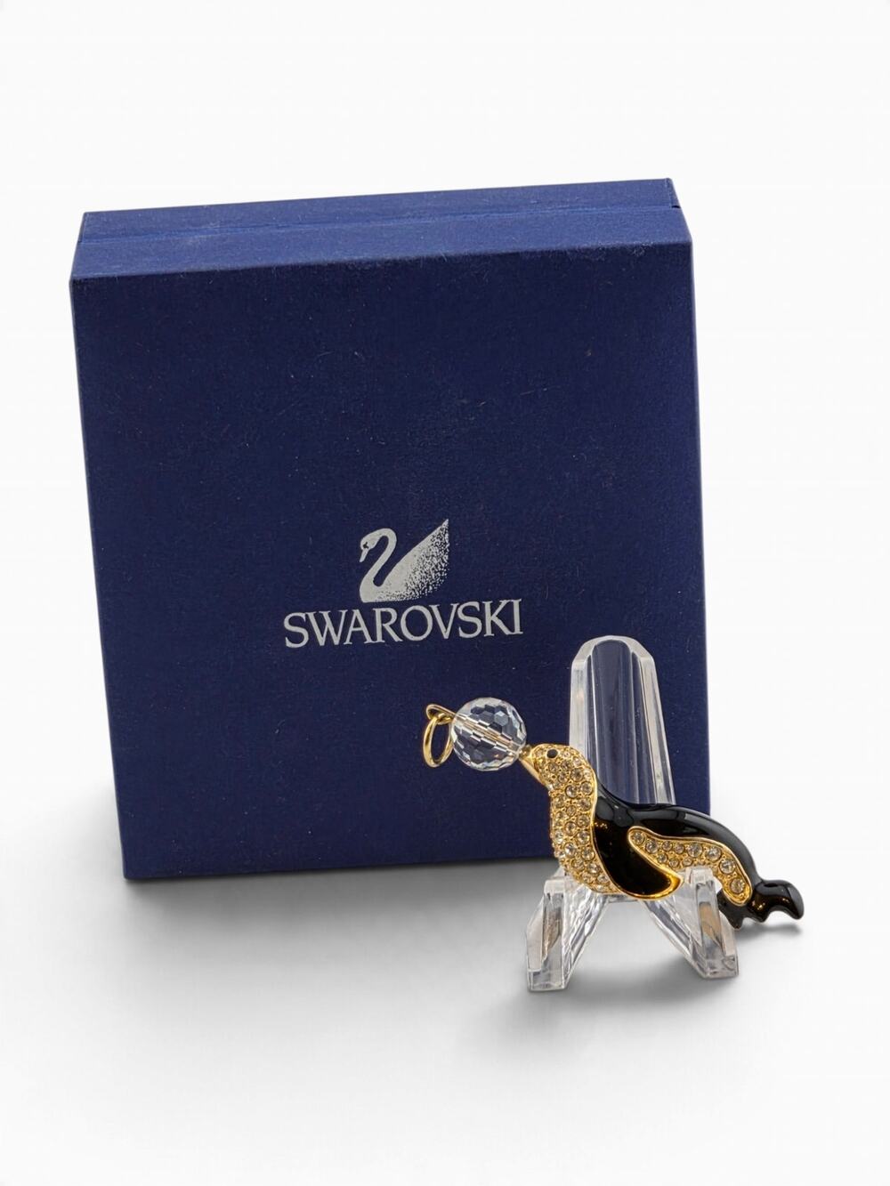 Swarovski Crystal Black Enamel Gold Tone Seal Pendant with Swarovski Box